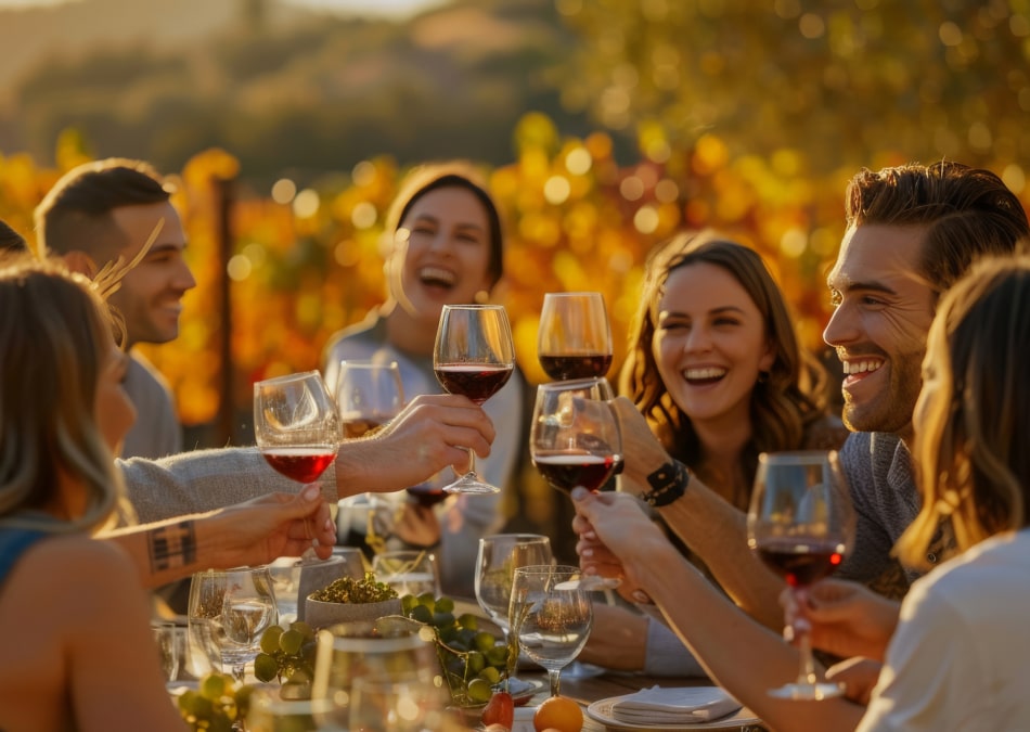 happy people drinking wine